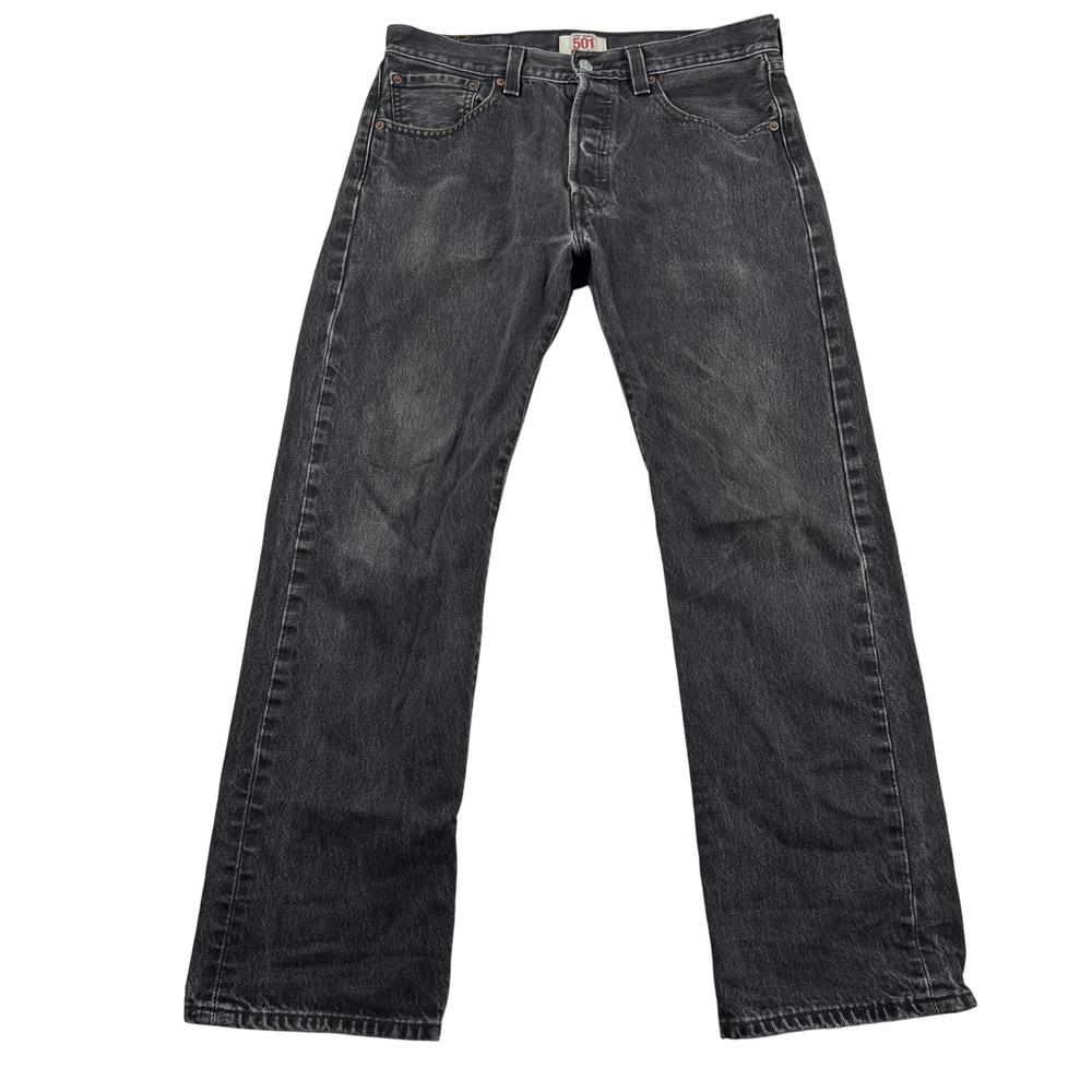 Levis 501 Jeans Mens 33x30 (fits 32x29) Straight Button Fly Faded Black Denim